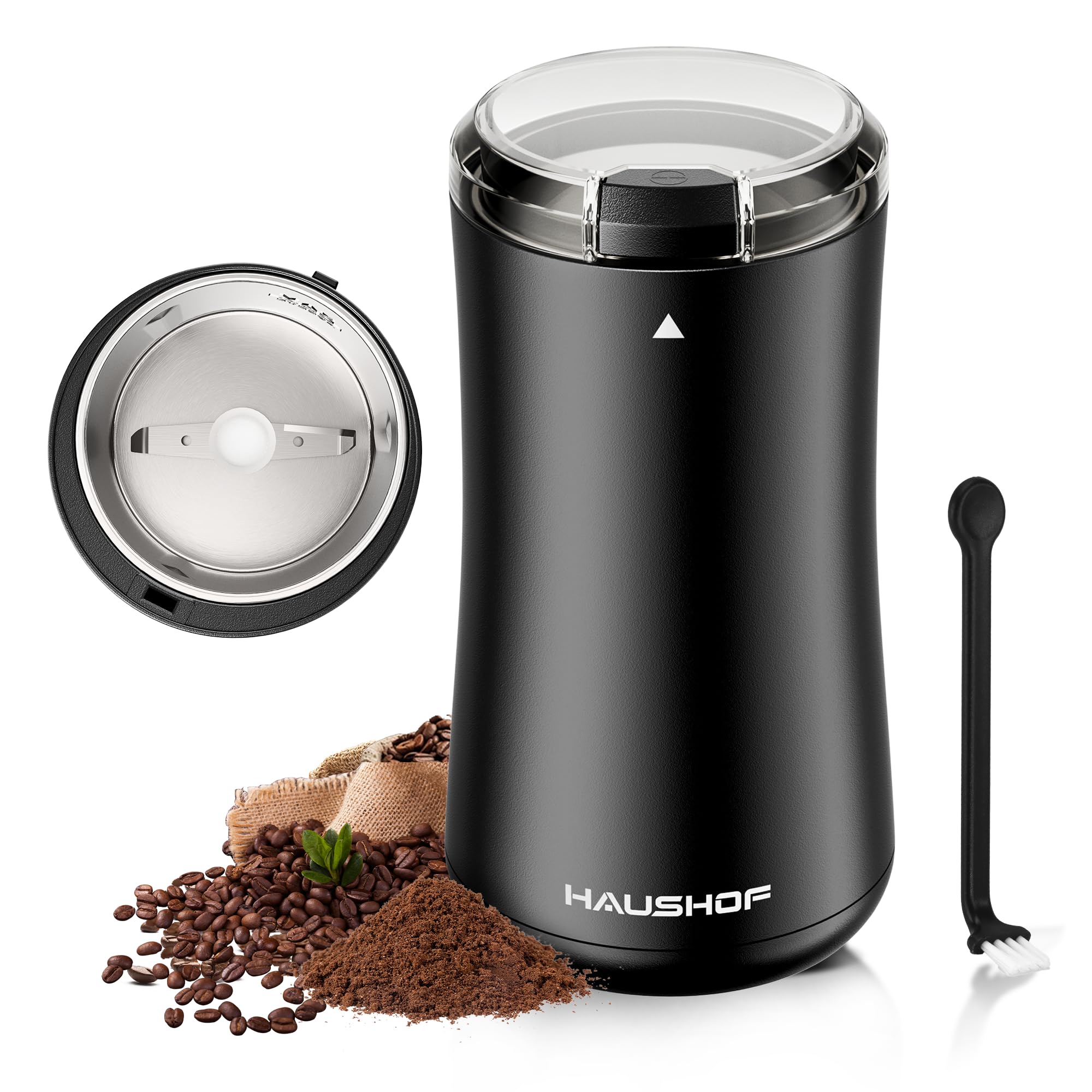 Coffee Grinder Electric, One Touch Coffee Bean and Spice Grinder | Coffee Grinders for Home Use, Coffee Grinder for Beans, Spices, Herbs and Seeds, Compact Design, with Clean Brush Black