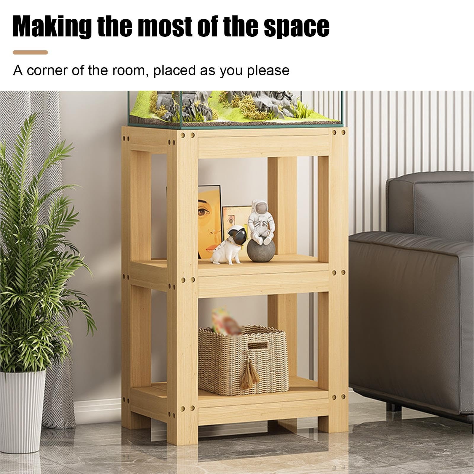 Base per Acquari, Supporto in Legno per Acquario | Legno Massello di Pino, Struttura a 3 Ripiani, Capacità di Carico 100 kg(90x30x70cm/35x12x28in)
