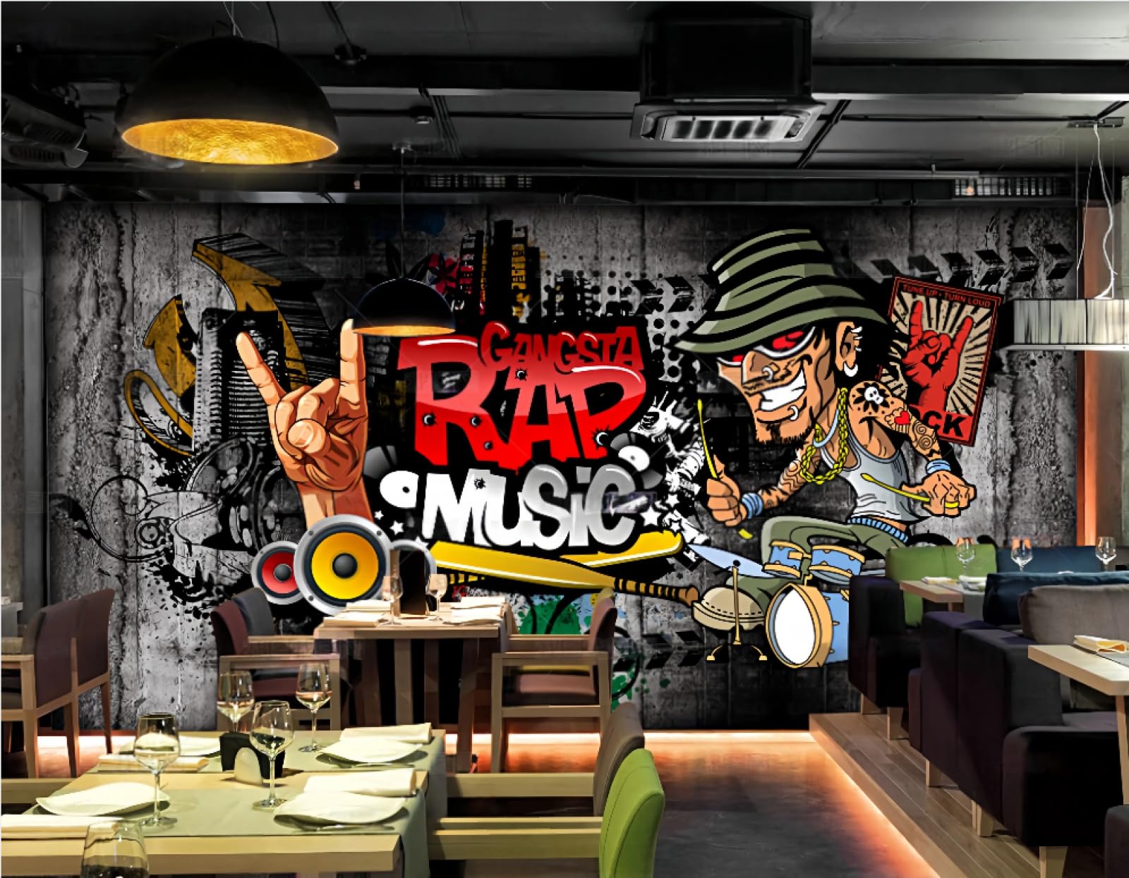 Carta da parati retrò nostalgico hip-hop rock musica bar KTV pittura decorativa caffetteria ristorante murale, 3D, 250x175cm