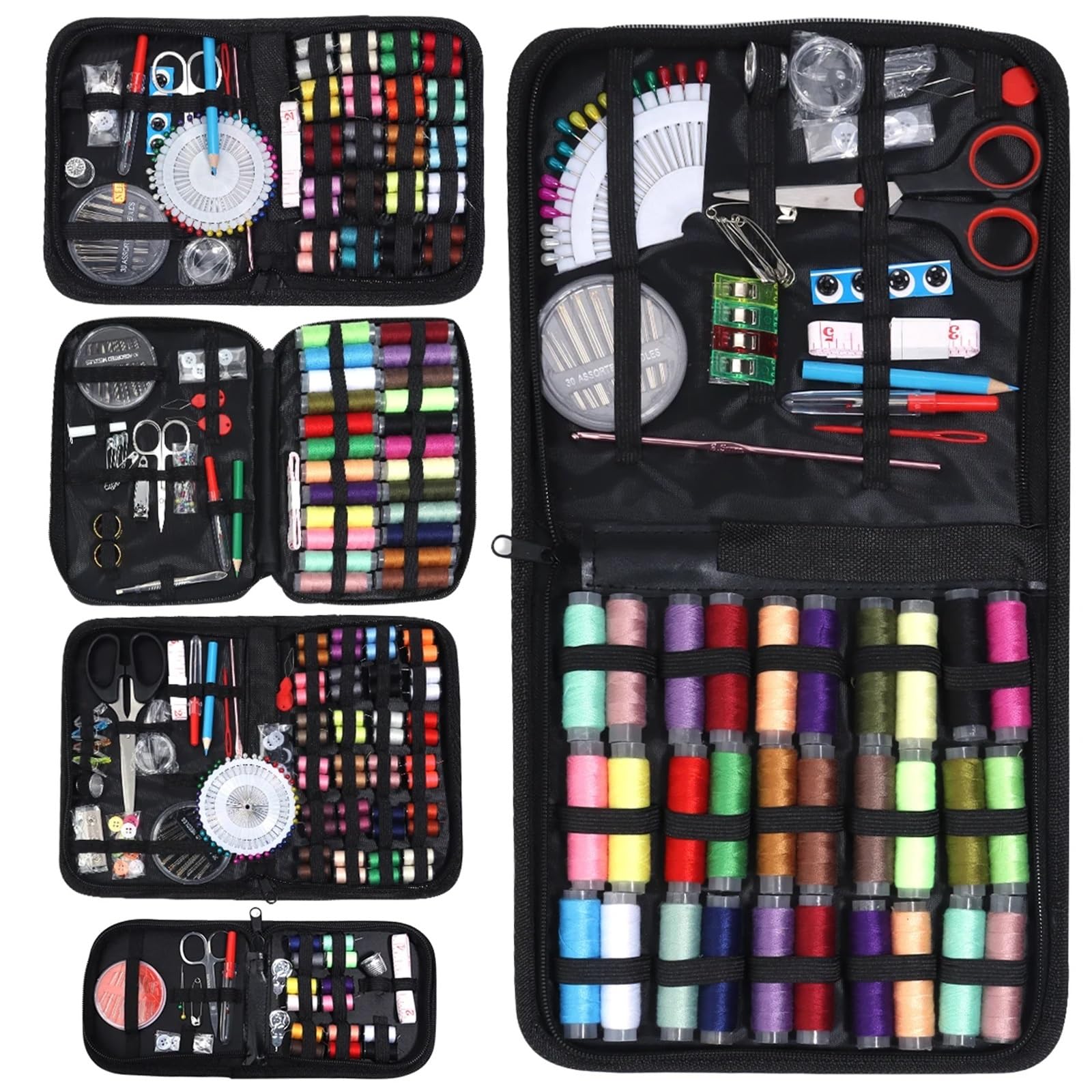 Kit da cucito compatto Kit da cucito completo con fili, aghi, forbici, metro a nastro, bottoni, portatile, viaggio, fai te, ricamo, lavoro manuale, set di strumenti for cucire(112pcs 20X22.5cm)