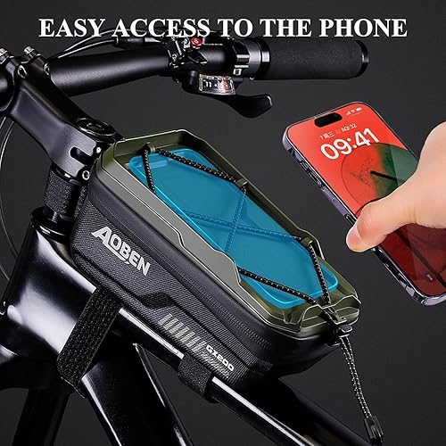 Miniatura 2 de Aoben Bolsa de marco frontal para teléfono de bicicleta de montaña, bicicleta de carretera, carcasa rígida de EVA, soporte de teléfono para