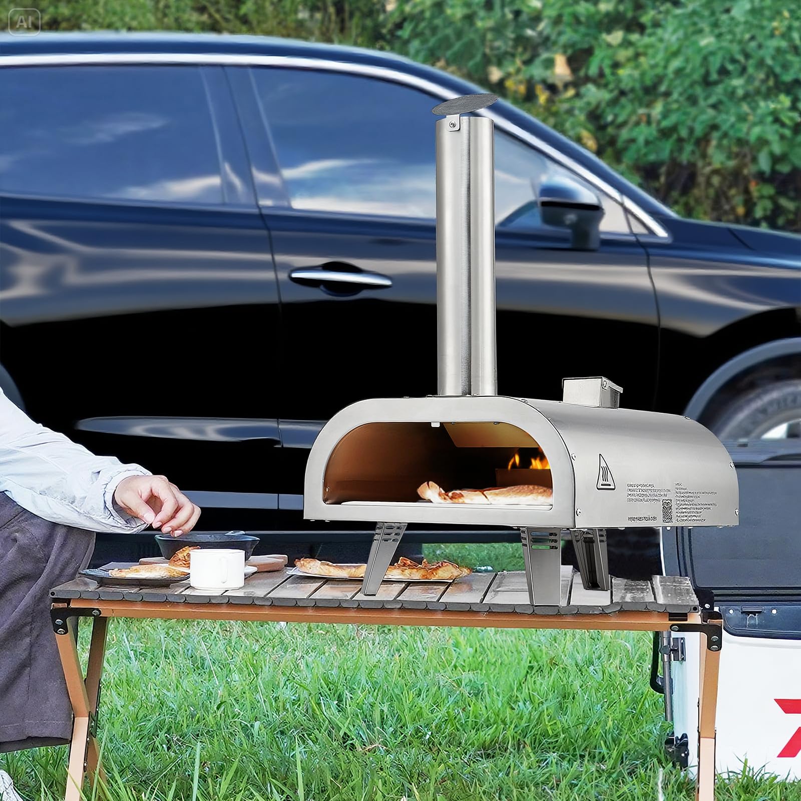 Pizzaoven VE VOR Forno per Pizza da Esterno Portatile 12 Pollici a Legna con Termometro Integrato Argento