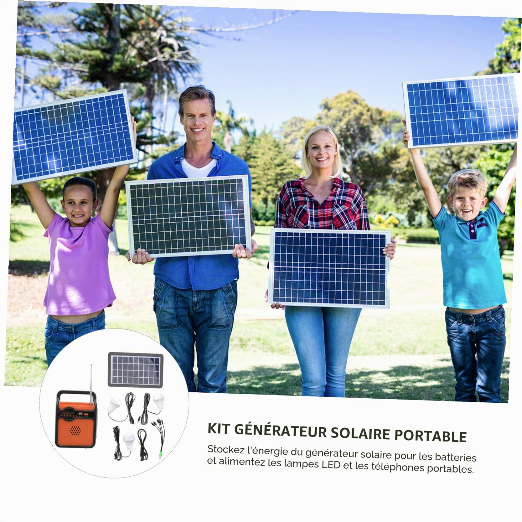 Abaodam Générateur D'énergie Solaire 220v 25w Compact et Silencieux Lumière LED et Chargeur USB pour Usage Domestique et Jardin Extérieur