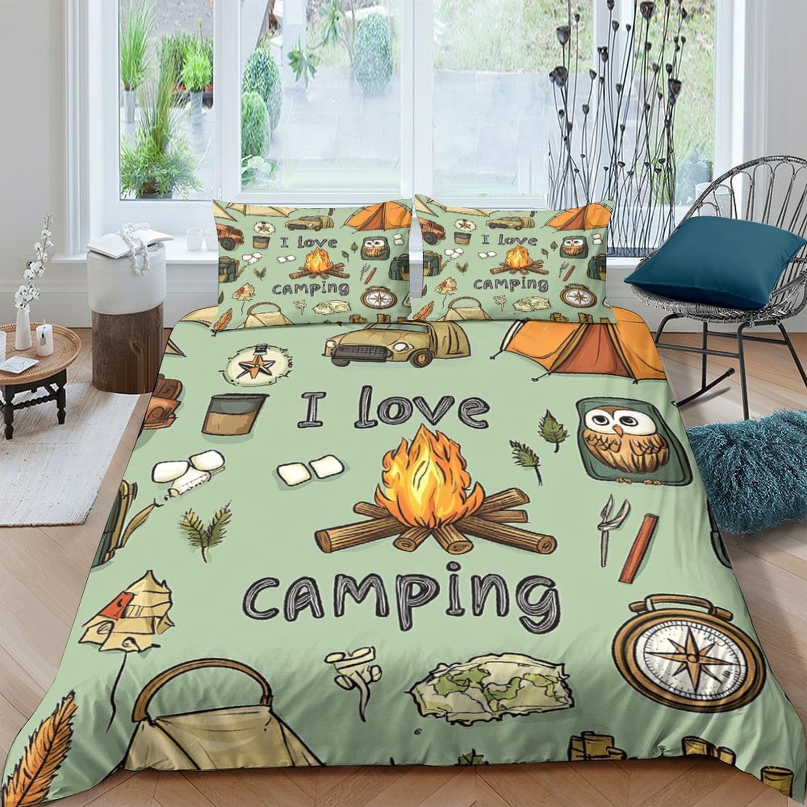 Ctjqhvkz Style-5 3D Printed Camping Adventure Fitted Sheet Microfiber Forest Owl Bed Cover For Bedroom Guest Room Dorm Decor Single（135X200cm）