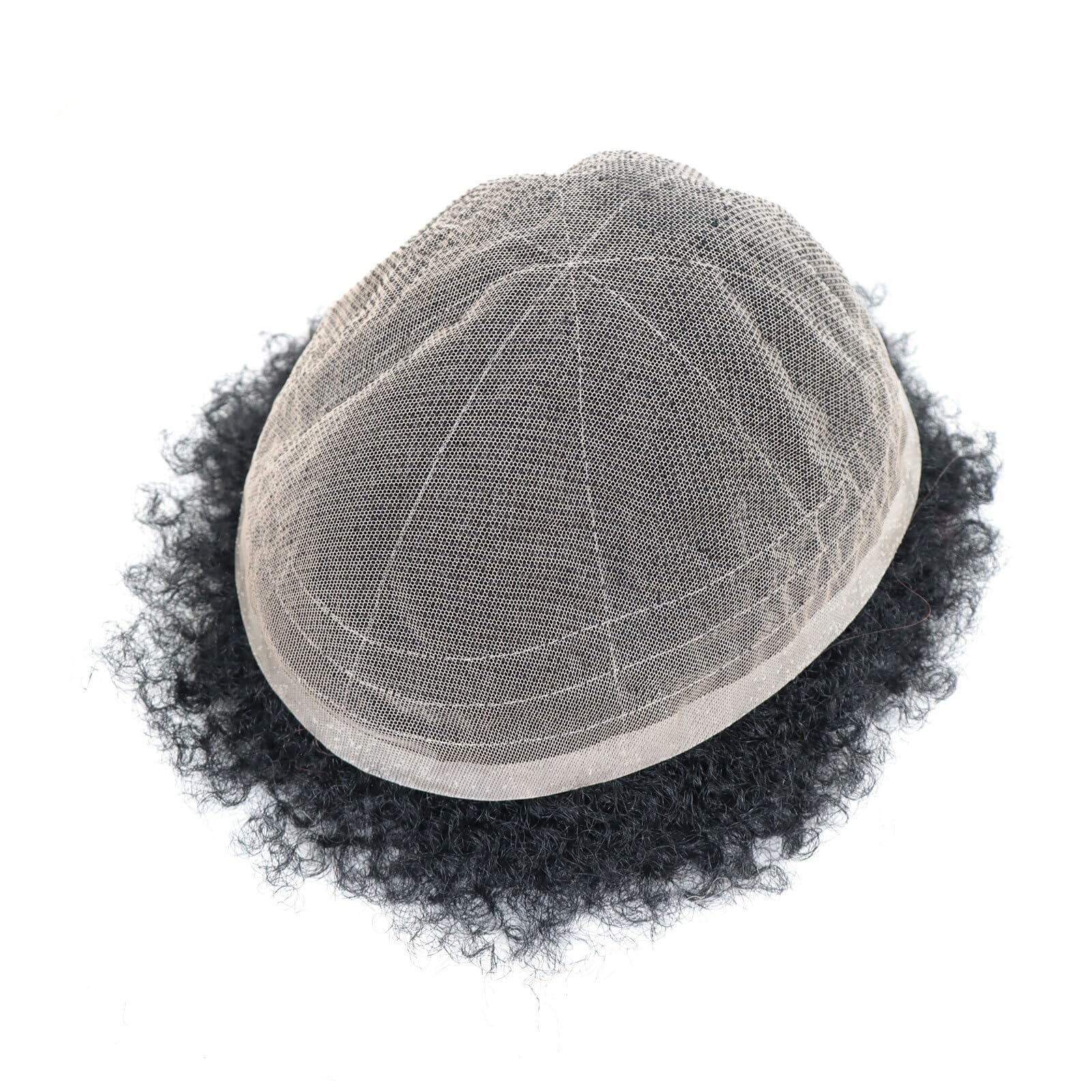 Parrucca Per Coprire La Calvizie, Toupet Afro Per Uomini Neri, 8"X10", Base In Pizzo Francese Completo, Sostituzione Dei Capelli Umani, 6" Nero Naturale, Riccio Crespo Afro, Onda Da 8 Mm, Toupet Da Uo