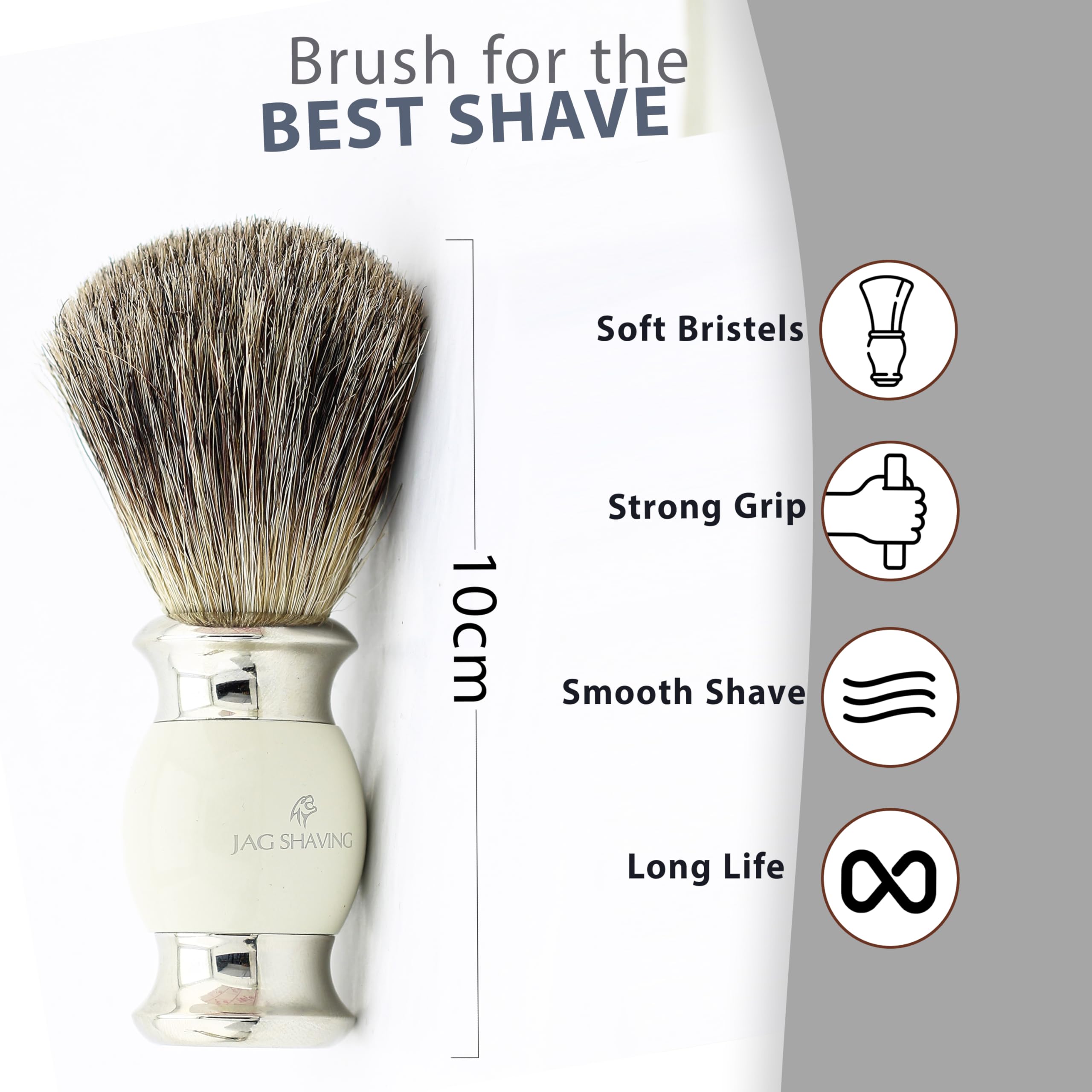 Jag Shaving zestaw do golenia – maszynka do golenia – pędzel do golenia z włosia borsuka – stojak do golenia – 3-częściowy zestaw do golenia dla mężczyzn i kobiet, 3 ostrza do golenia – zestaw do