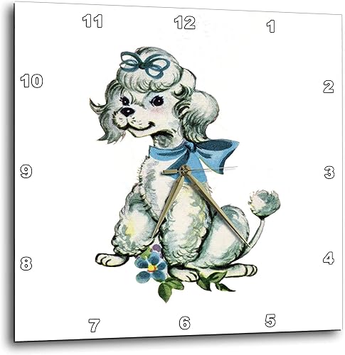 3dRose Lens Art de Florene - Retro - Imagen de caniche retro con lazo azul - Relojes de pared (DPP_302989)