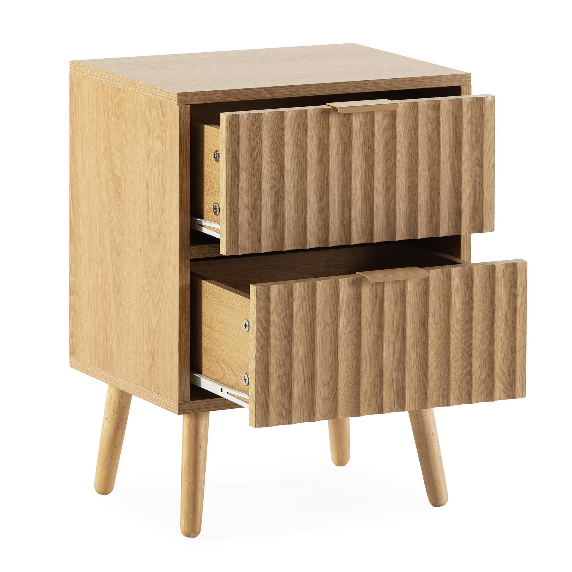 HOMN LIVING Mesita de Noche Lluvia 2 cajones Color Roble, 40 cm (Ancho) 30 cm (Profundo) 55 cm (Altura)