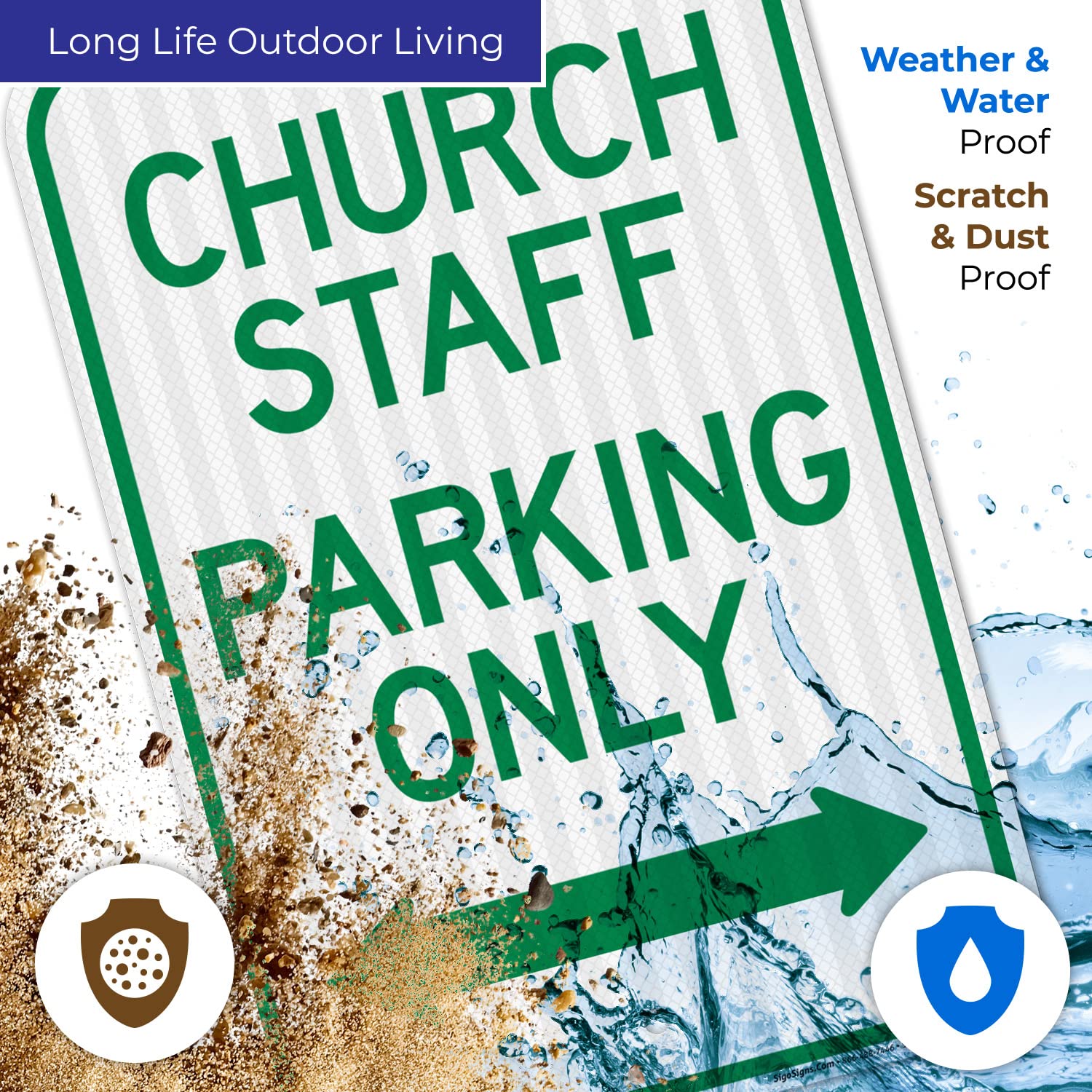 Church Staff Parking Only with Bidirectional Arrow Sign, 12x18 Inches, 3M EGP Reflective .063 Aluminum, Fade Resistant, Made in USA