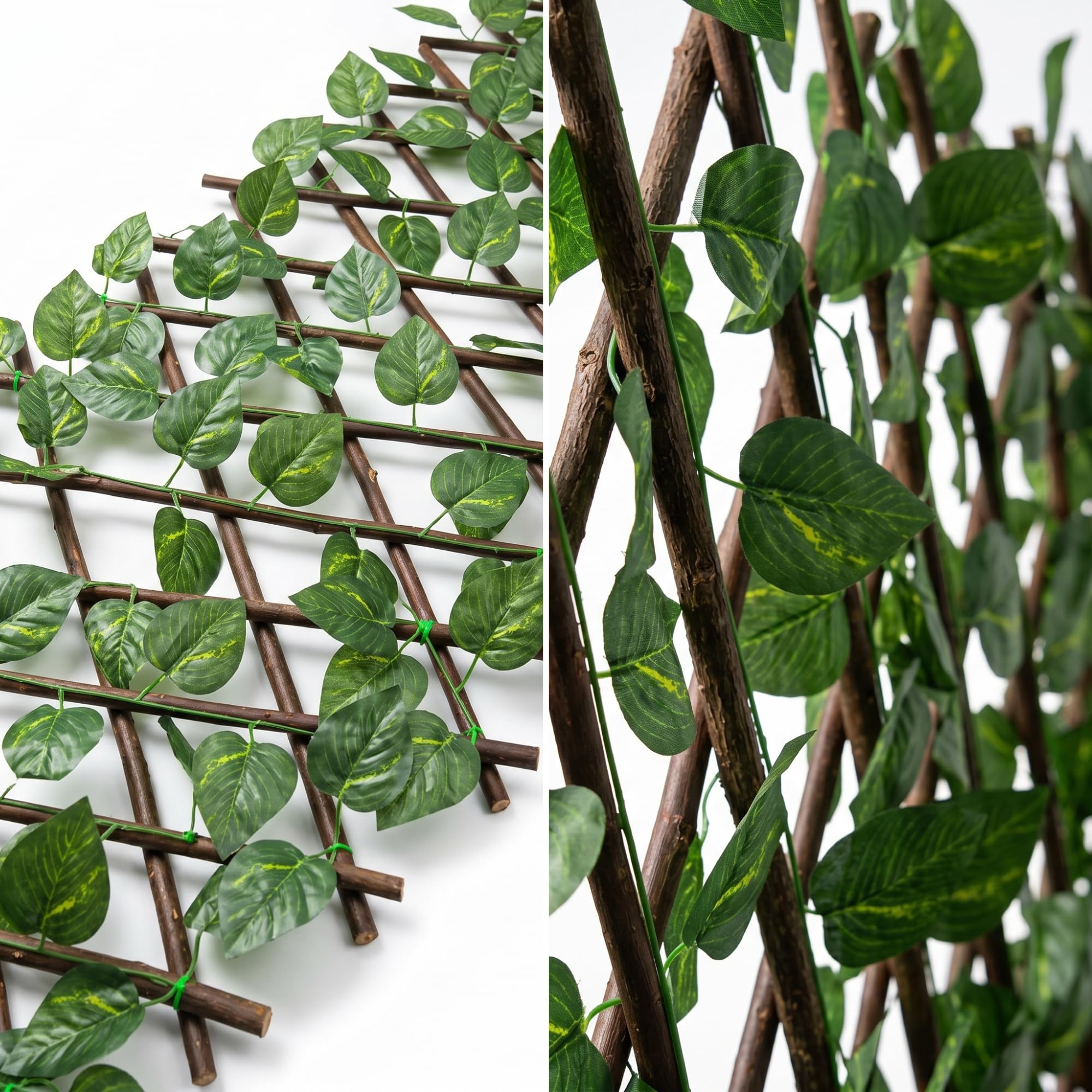 Celosia para Terraza Exterior Extensible 100x200cm de Madera y Hoja Potos Incluye Bridas – Decorativa, Resistente y Versátil – para Jardín, Balcón y Terrazas