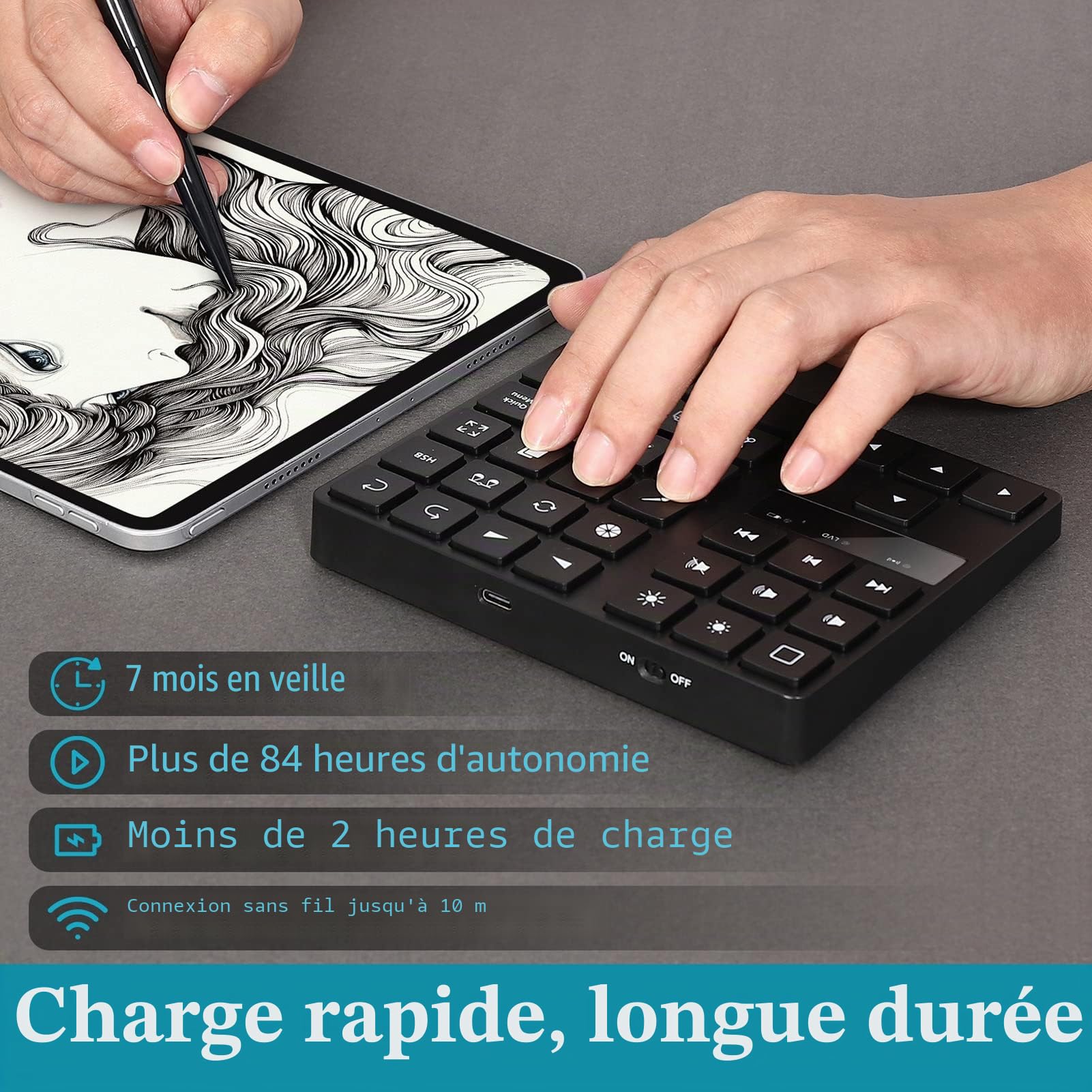 Clavier de Dessin de Raccourci sans Fil, 35 Touches Ergonomiques, Clavier rétroéclairé Buetooth pour Procréer, à Une Main, pour Les Programmes OS X Qui Reposent sur des Raccourcis