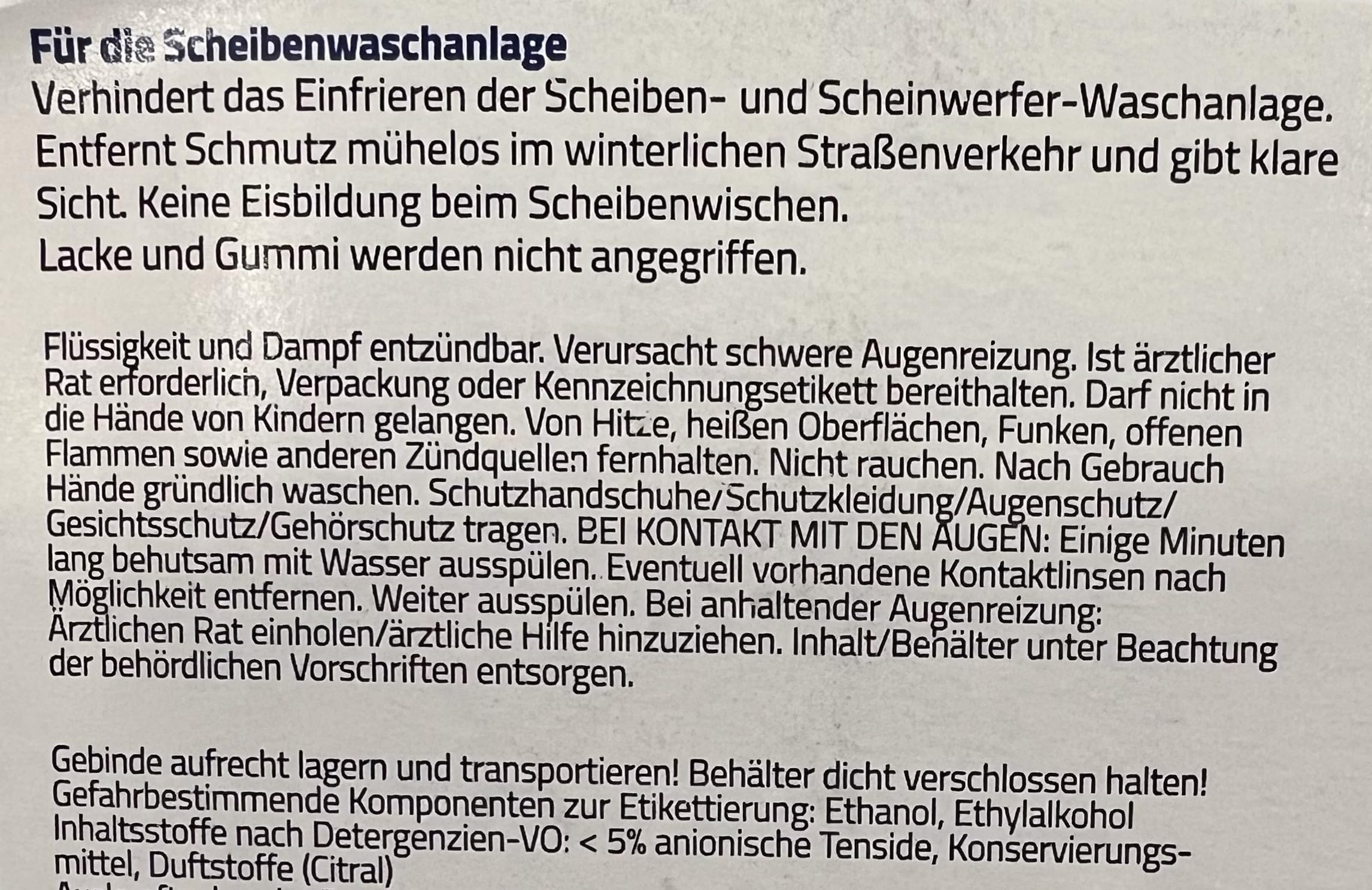4x 5L Kanister Scheibenfrostschutz -20°C Frostschutzmittel für Auto, Frostschutz mit Citrusduft, Ideal für Scheibenwaschanlage im Winter, 20 Liter