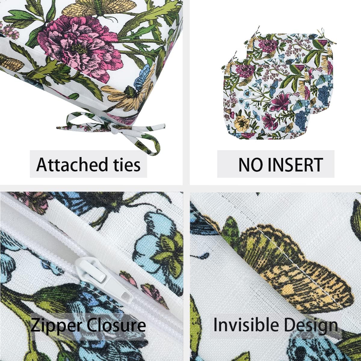 FUNHOME Outdoor Cushion Covers 22 x 20 x 4 inch,Set of 2,Replacement Seat Cushion Cover for Patio Furniture Chair,Water Resistant,Fade-Resistant Slipcover Only,No Insert(Butterfly Flower)