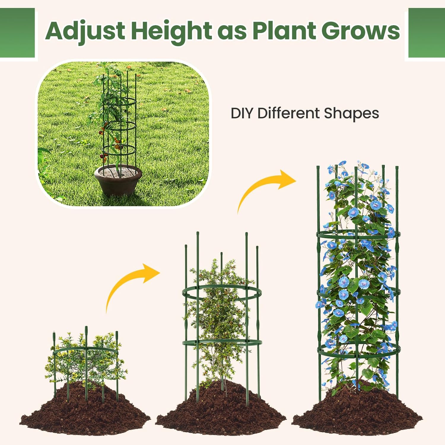 Giantex 3-Pack Tomato Cages, 60.5”Hx20” PE-Coated Metal Plant Cages & Supports w/Adjustable Height, 2-in-1 Round Trellis for Climbing Flower Vegetable Fruit, Potted Plant