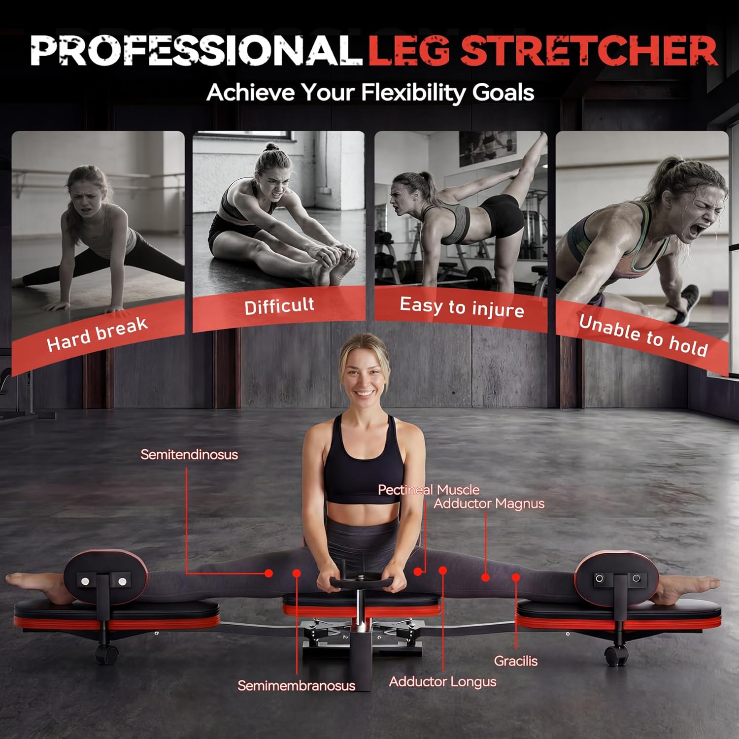 rigel leg stretcher, 220lbs leg stretch machine, heavy duty steel frame equipment splits machine, leg stretching training machine for home gym split machine training fitness r1