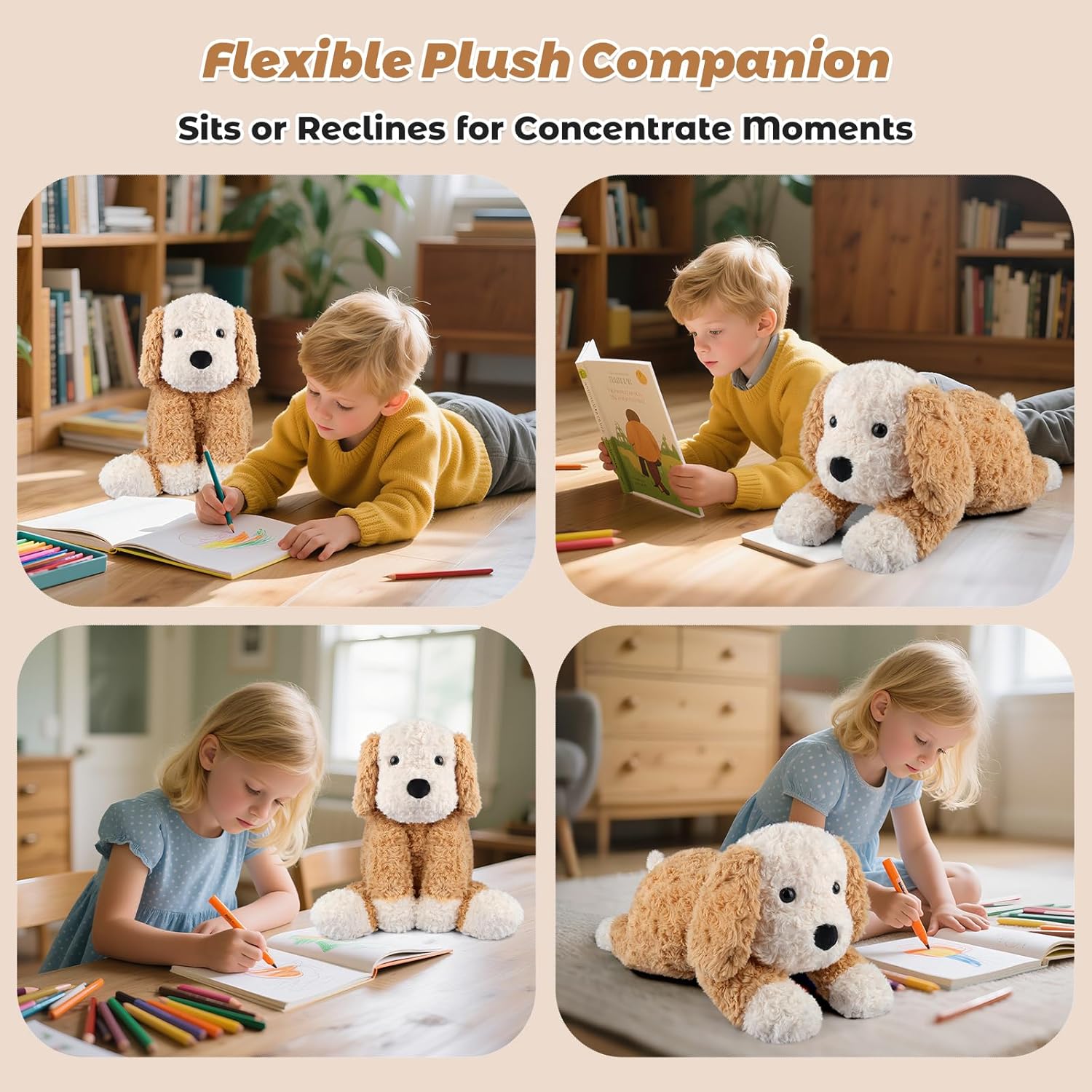 Bobbie & Laxi Weighted Stuffed Animals for Adults & Kids, 24" & 4.5lbs Sitting & Laying Dog Plush Toys Pillows with Removable Bag, Companion Gift for Boys and Girls, Puppy Plushies - Image 6