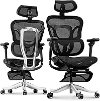 Vista 18 de FLEXISPOT ErgoX - Silla de oficina ergonómica premium con reposapiés, reposabrazos 3D ajustables, soporte lumbar dinámico, función de reclinación e