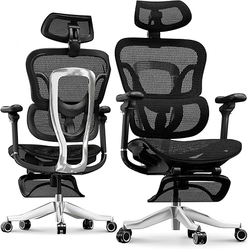 Miniatura 18 de FLEXISPOT Silla de oficina ergonómica premium ErgoX con reposapiés - Respaldo lumbar dinámico, apoyabrazos 3D ajustables, función de reclinación e