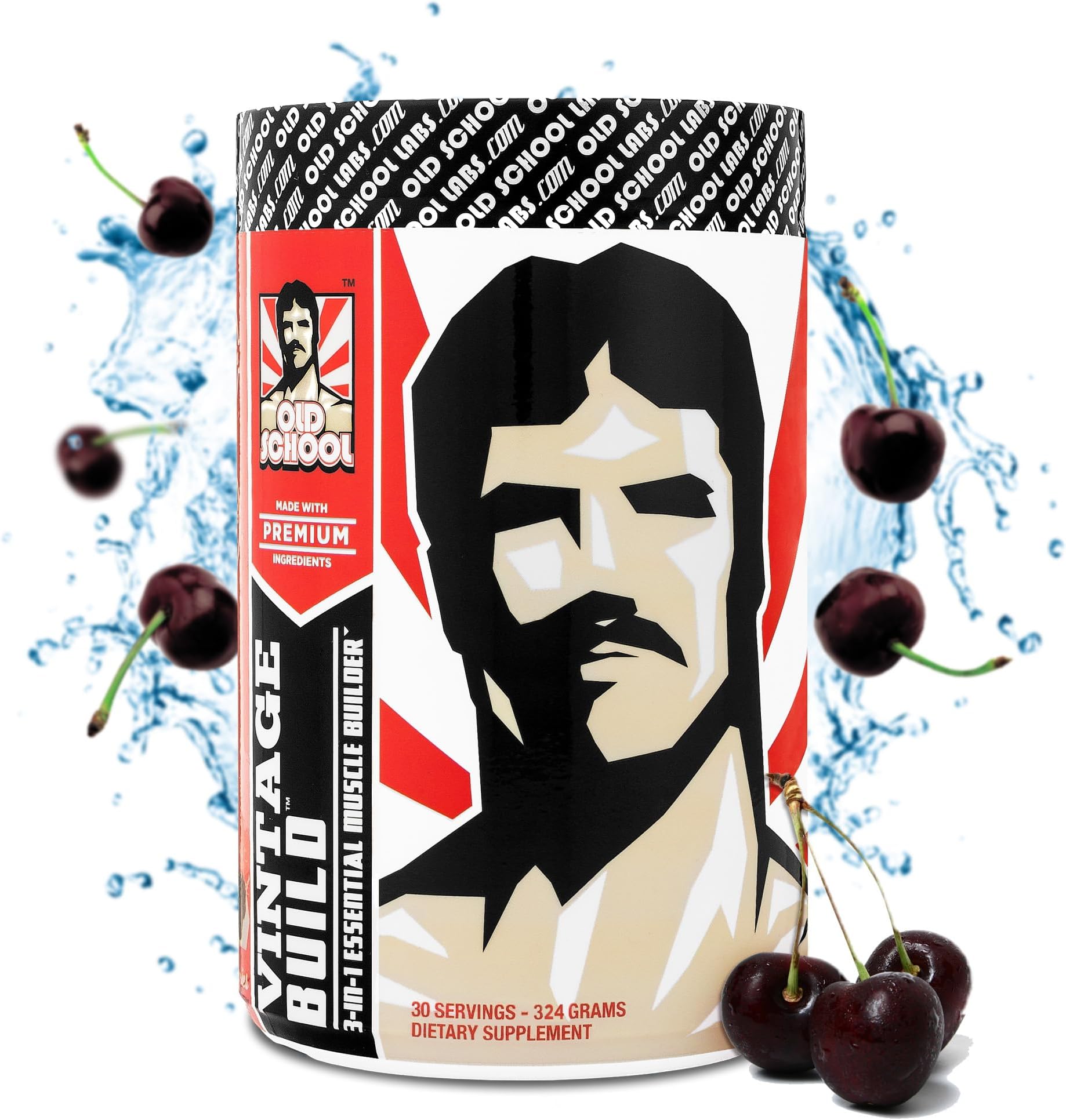 Vintage Build – Post Workout Recovery & Muscle Building Powder Drink for Muscular Strength & Growth - Reduces Soreness – Creatine Monohydrate, BCAAs, L-Glutamine – Black Cherry Flavor – 324g