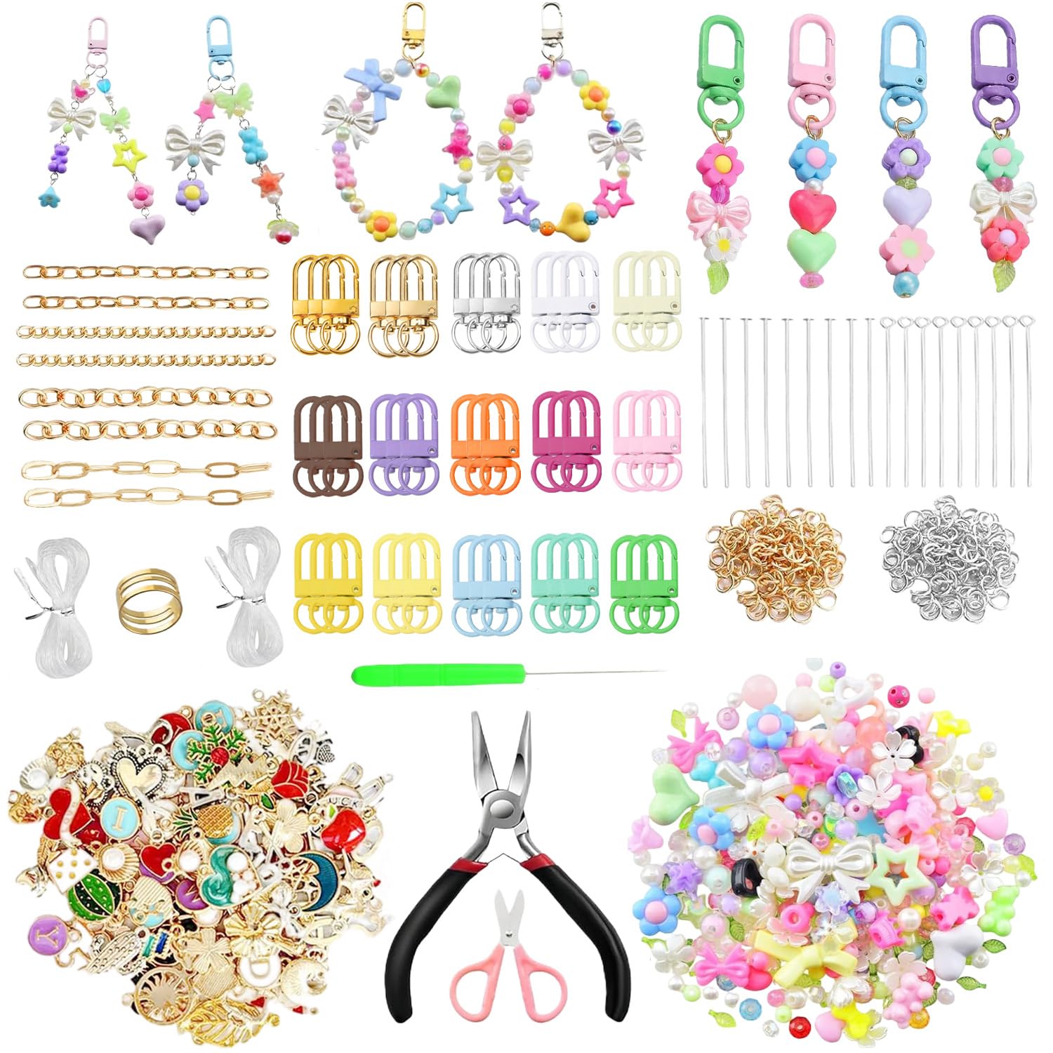 Acidea DIY Bead Keychain Making Kit, 761Pcs Bag Charm Kit with Beads Keychain Charms Bulk Phone Bag Charm Kit Cute Beaded Key Chain, DIY Key Chain Kits Accessories Jewelry Making Supplies