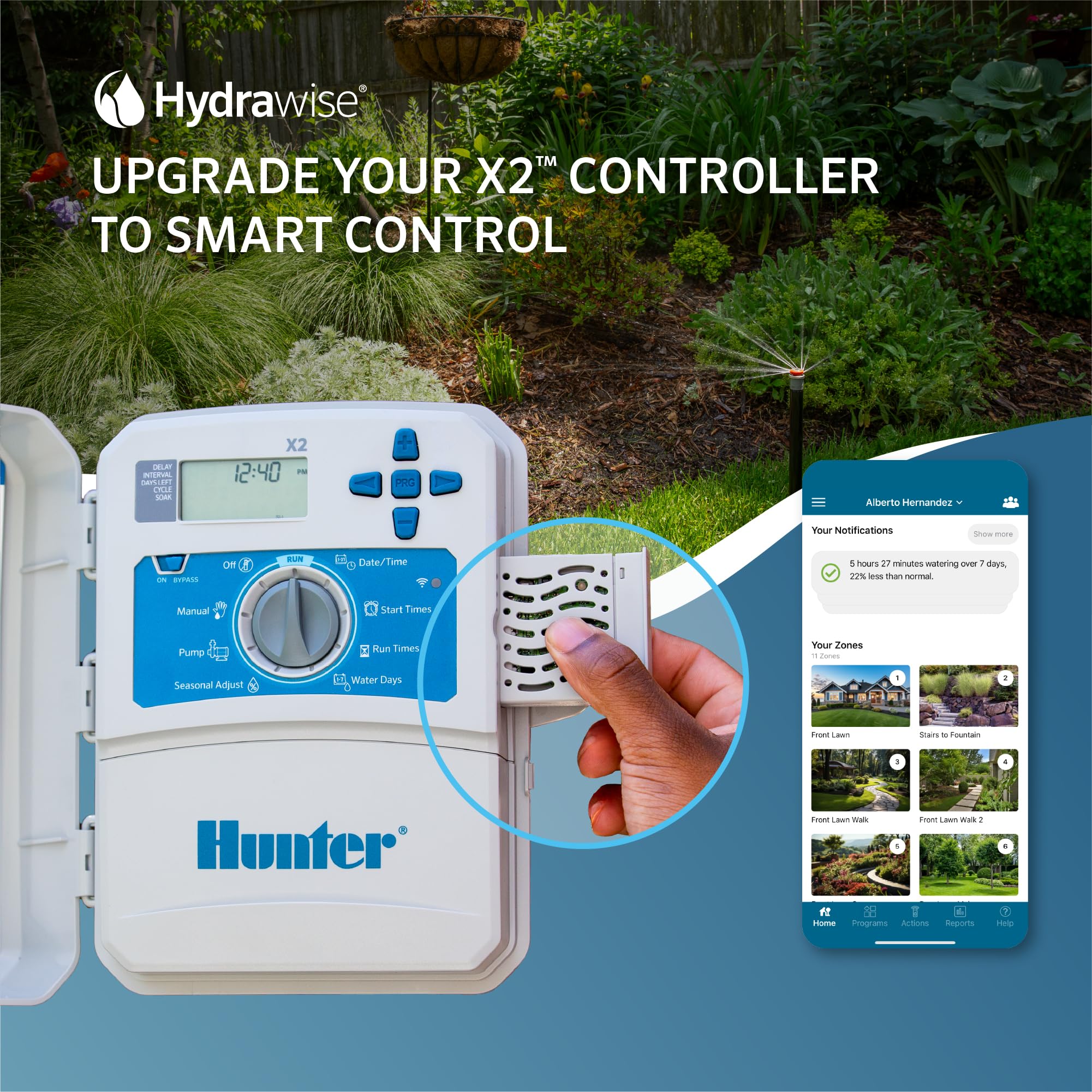 Hunter WAND Smart WiFi Modul für X2 Sprinkler Controller, Hydrawise App, Remote Scheduling, 2.4GHz WiFi Only, Support Bluetooth, Wi-Fi Direct & WPS Setup