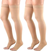 Vista 11 de Truform Medias de compresión para mujer, 20-30 mmHg, longitud hasta el muslo, punta cerrada, opacas, beige, S