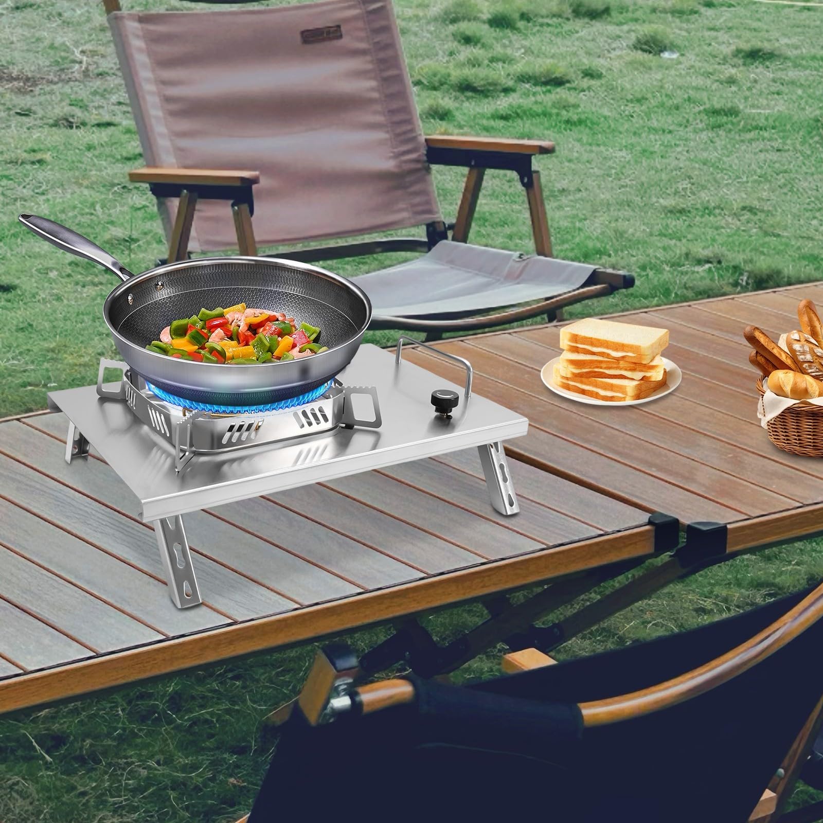 Réchaud à gaz de camping - 2600 W - En acier inoxydable et cuivre - Idéal pour le camping, les barbecues en plein air