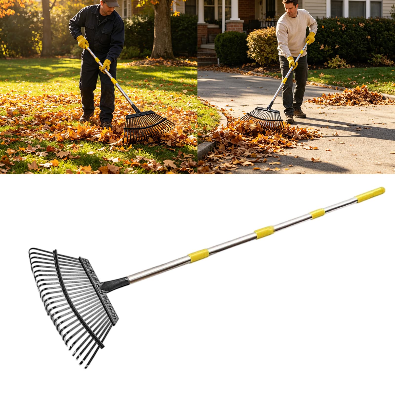 Rastrillos de acero inoxidable para jardinería, 165 cm de longitud, rastrillos de jardín, diseño desmontable para almacenamiento compacto, jardinería de acero inoxidable
