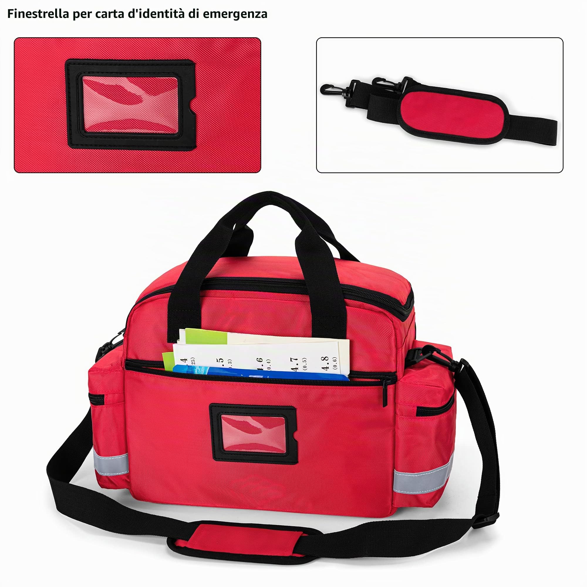 Trunab Borsa per Forniture Mediche, Borsa per Infermiere con Manico e Tracolla per Assistenza Sanitaria Domiciliare, Visita in Ospedale, Viaggio o Evento di Emergenza, Rosso