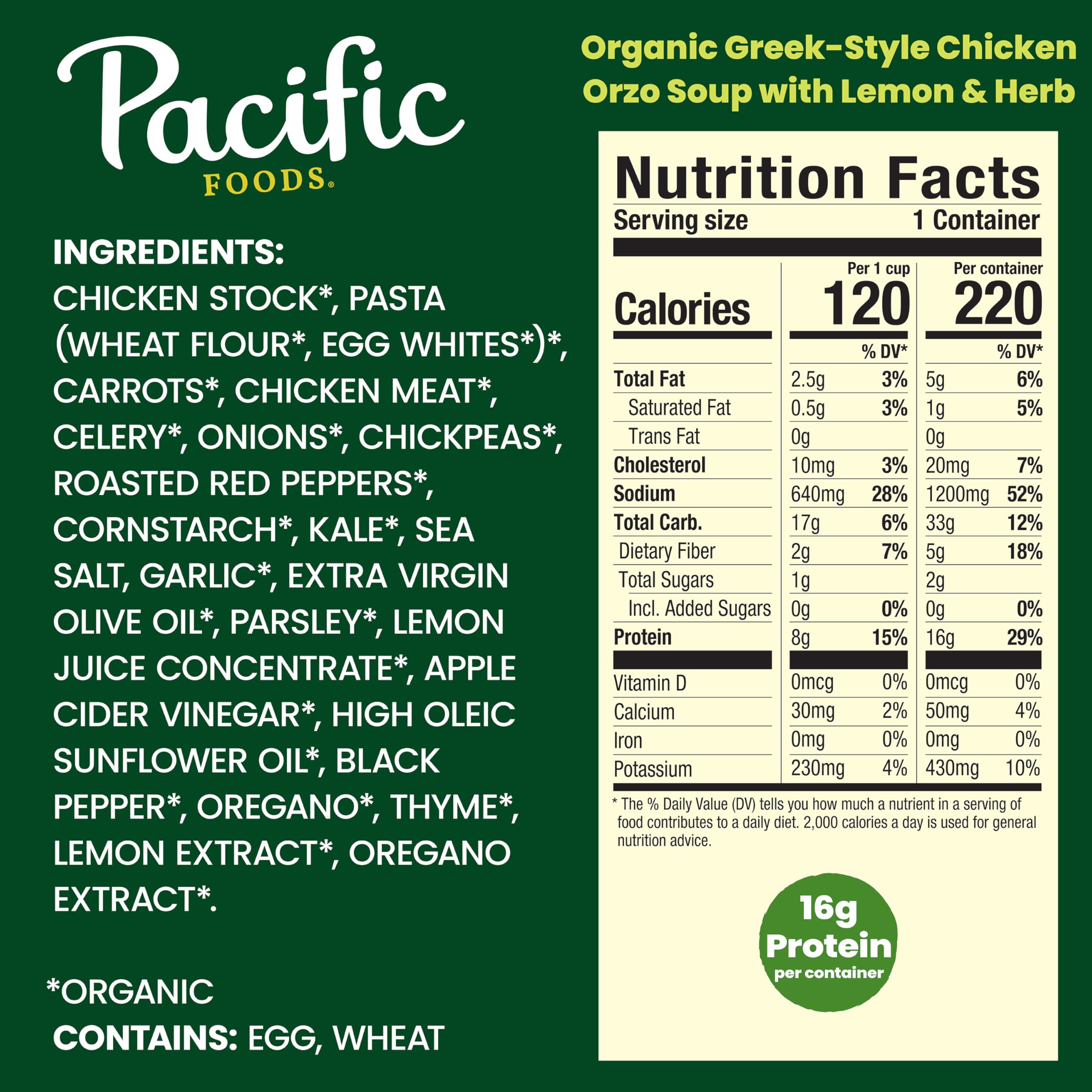 Pacific Foods Organic Greek-Style Chicken Orzo Soup With Lemon and Herb, 16.1 oz Can