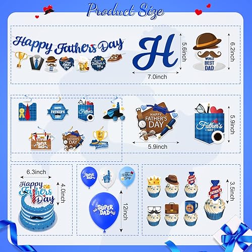 Miniatura 3 de Decoraciones del Día del Padre, decoraciones de fiesta del Día del Padre, incluye pancarta de fiesta del día del padre, globos colgantes para