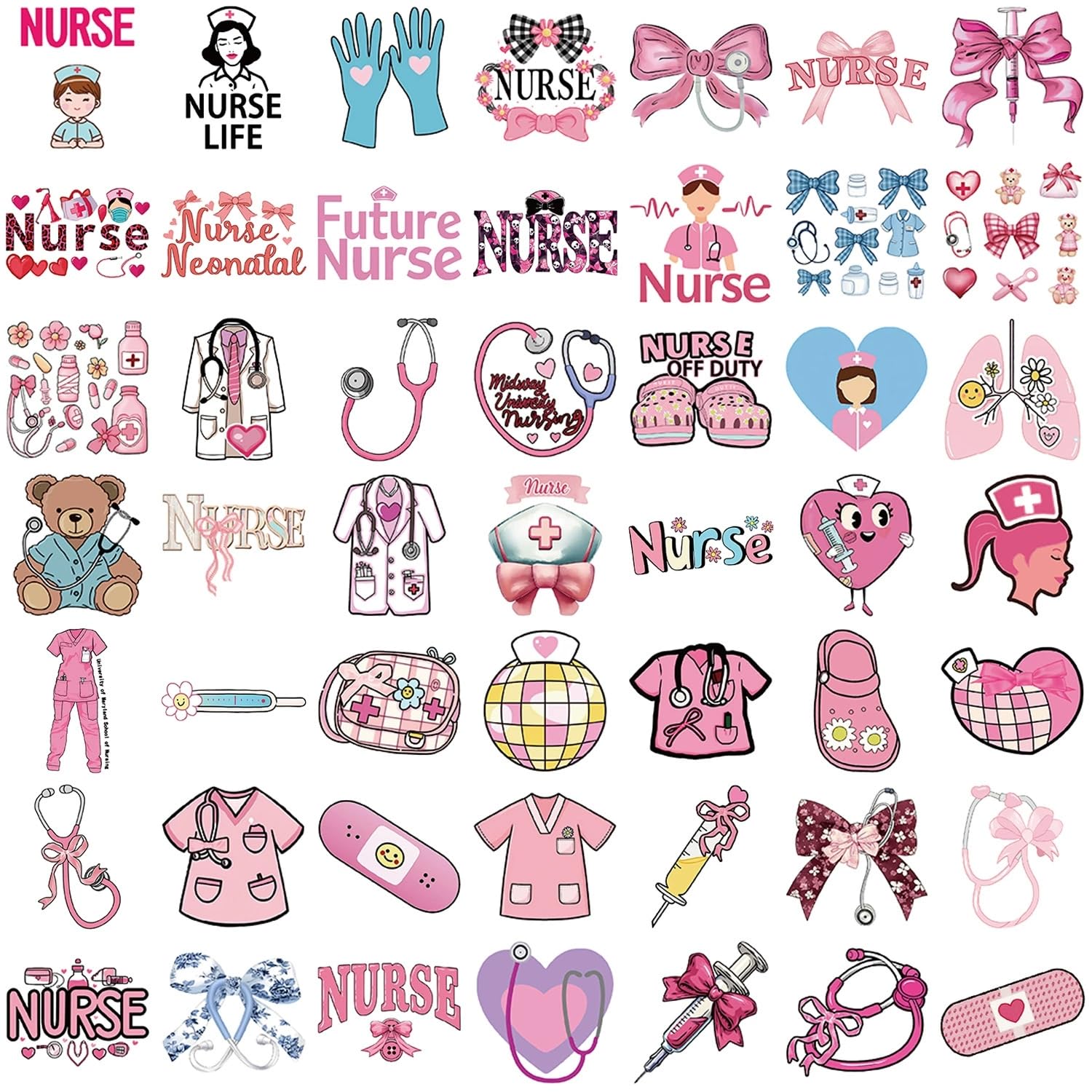 50 Pcs Bow Nurse Stickers for Kids Teens Adults Boys Girls Gift,Bowknot Decals Pack for Laptop,Skateboard,Luggage,Car,Bike,Cup,Computer,Water Bottle Decor,Vinyl Waterproof Stickers - Image 2