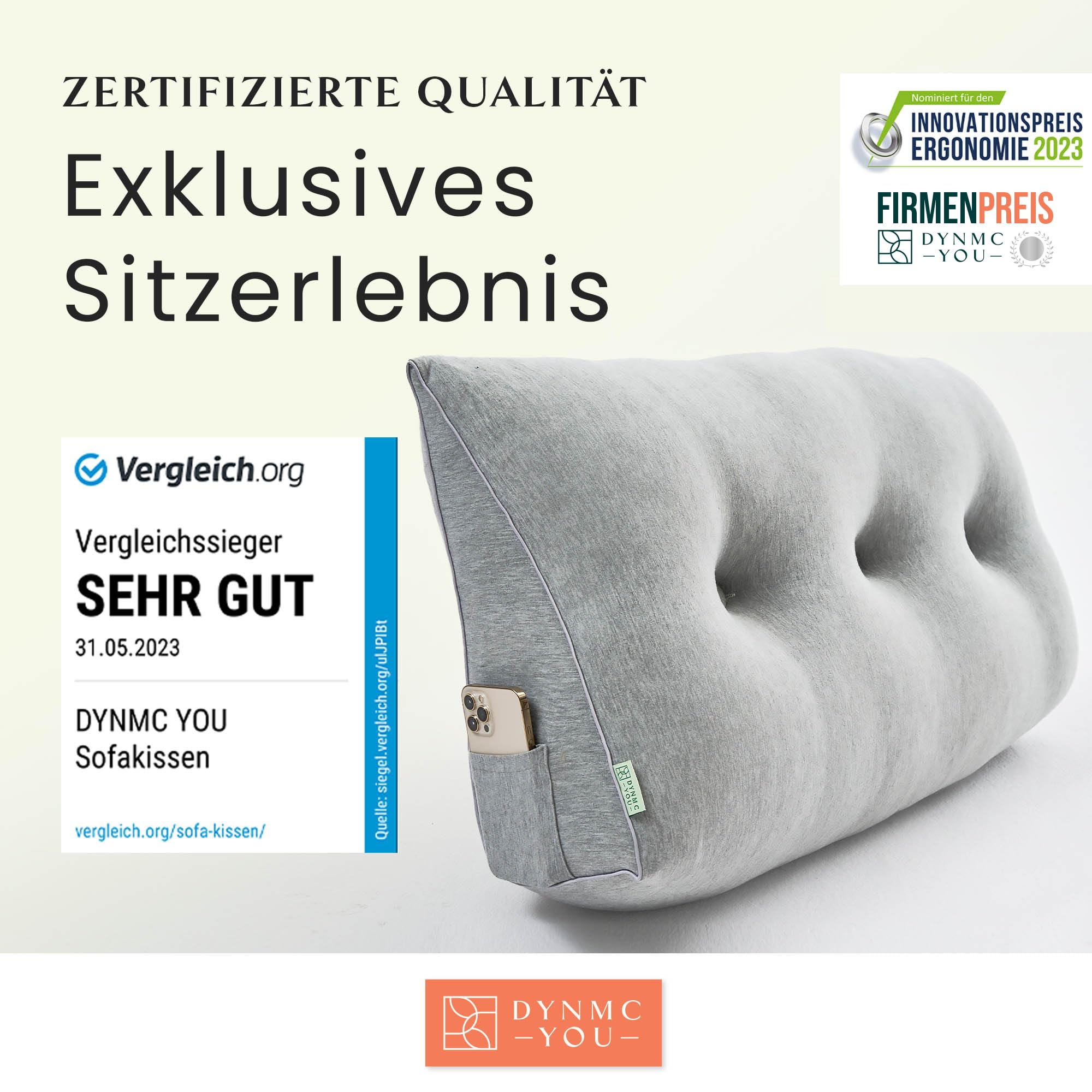 DYNMC You Bequemes Rückenkissen Baumwoll-Optik 90cm, Oeko-TEX, Modernes Keilkissen Bett, Mittelharter Polsterung - Perfekt als Lesekissen, Wandkissen, Rückenlehne - Premium Bett Kopfteil