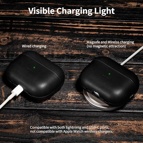 Miniatura 4 de Belemay Funda para AirPods Pro de 2 generación, compatible con MagSafe y carga inalámbrica, cuero liso de grano completo de lujo, pátina única,