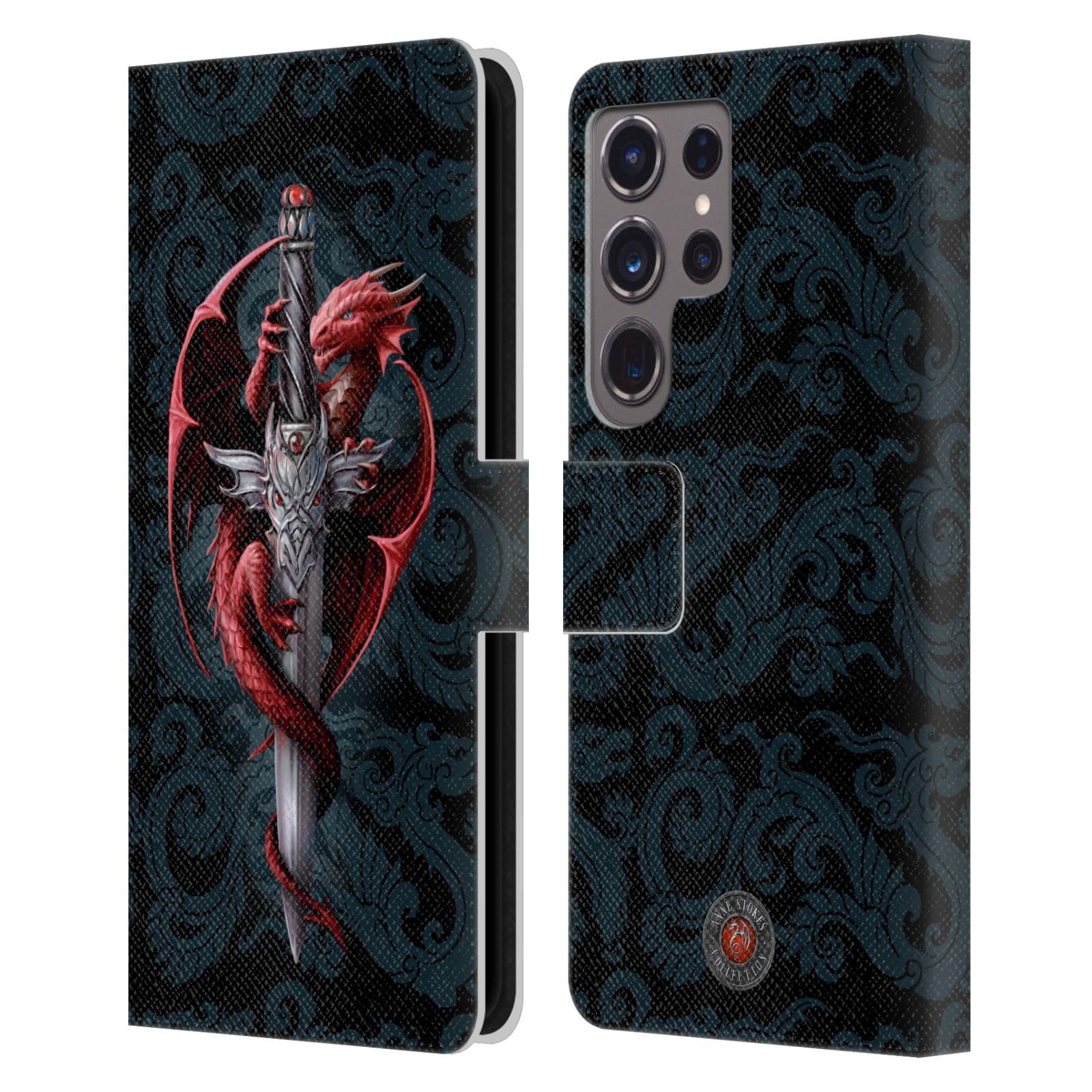 Carcasa de cuero tipo libro Anne Stokes Daga Dragones para Samsung Galaxy S24 Ultra 5G 7