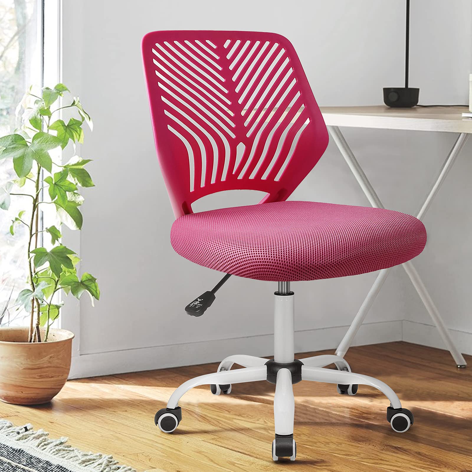 BOSSINTask Chair Armless Office Chair Mesh Computer Chair Small Desk Chair with Back Support Adjustable Swivel Home Chair for Work Spaces(Bright Red)
