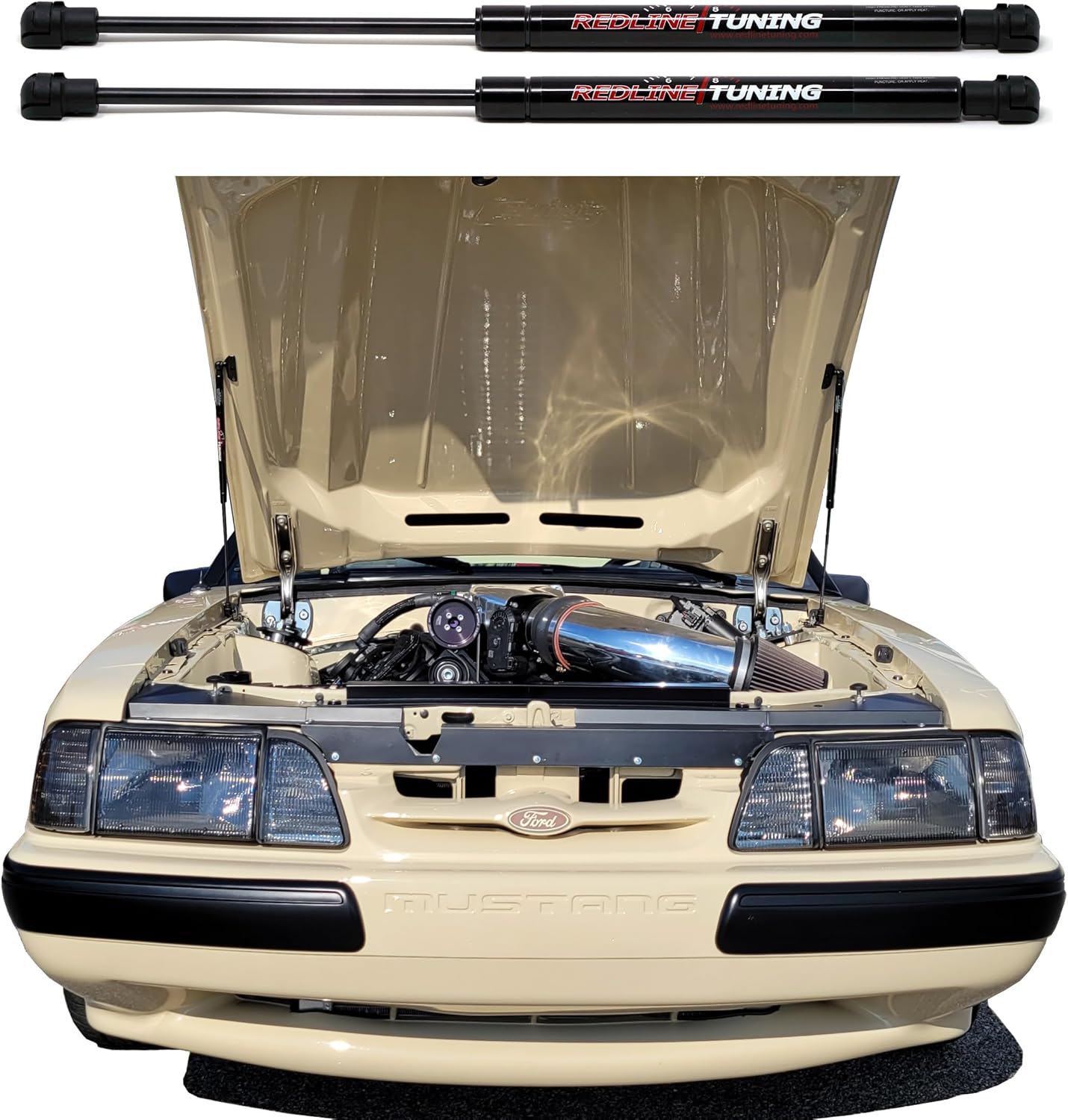 Redline Tuning 21-11012-02 Hood Quicklift Plus System Compatible with Ford Mustang and Mercury Capri 1979-1998 (All Black Components)