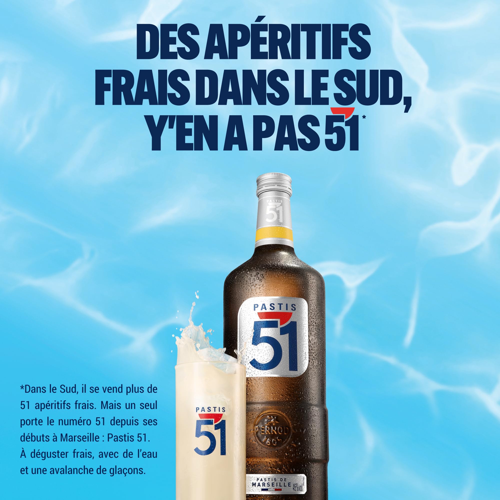 Pack PASTIS 51 Apéritif anisé Pastis de Marseille + 6 verres + 1 Carafe - 45%, 70cl