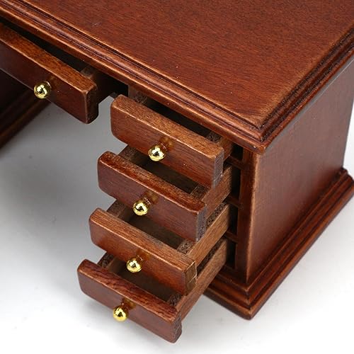 Miniatura 7 de Miniature Dollhouse Office Desk Chair 112 Scale Miniature Wooden Writing Table Desk & Chair Furniture Accessories Mini Doll Retro Set