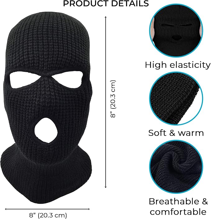 Balaclava de ski con 3 orificios tejido para invierno miniatura 4