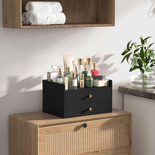 Miniatura 7 de Organizador de escritorio de bambú con cajones, caja de almacenamiento de escritorio de madera para facturas, suministros de oficina, utensilios de