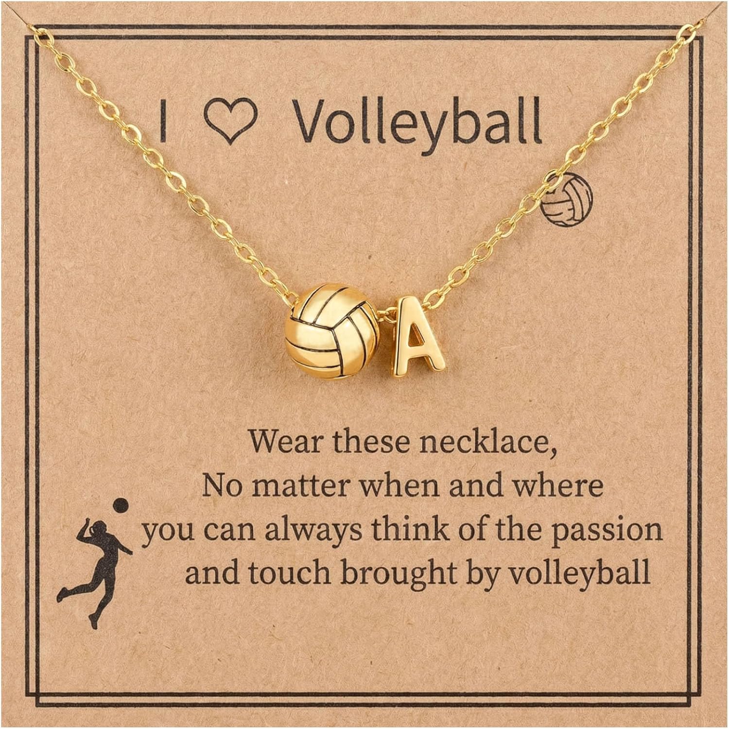 Volleyball Initial Necklace for Women - A-Z Letter Design, Cute Valentine's Day/Stocking Stuffer & Birthday Gift for Volleyball Lovers