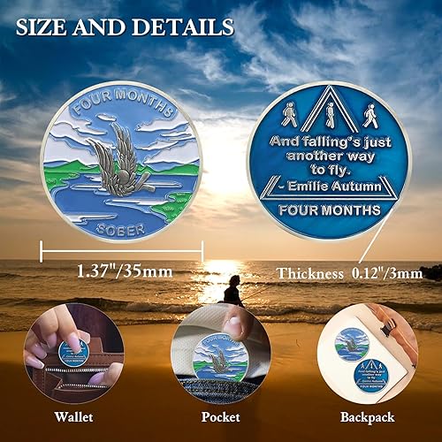 Miniatura 5 de Moneda de sobriedad de 4 meses con chips AA y medallones de cuatro meses, regalos de sobriedad para hombres y mujeres, alcohólicos anónimos, regalo