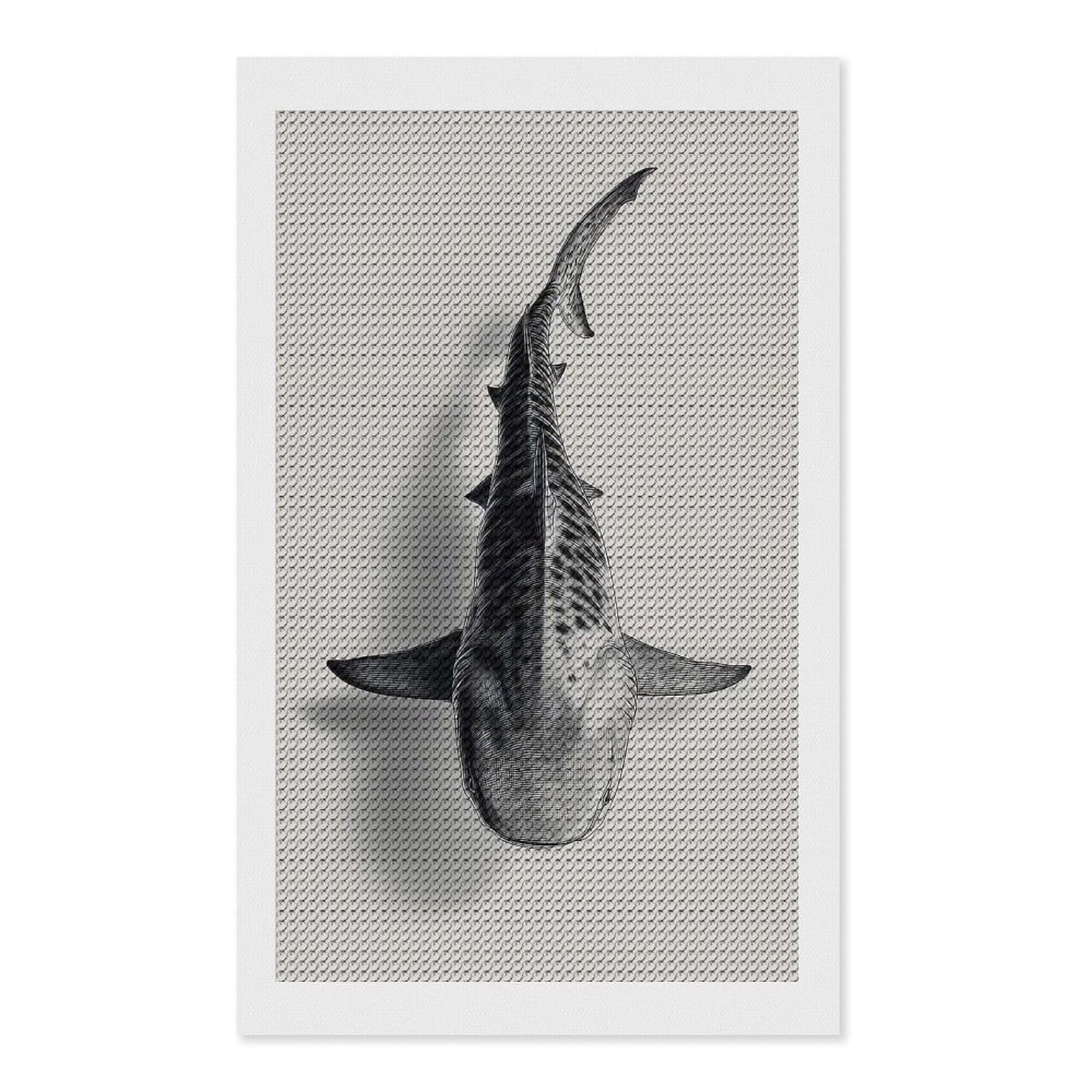 Junmoney Monochrome Shark Round Drill Diamond Painting 12"x20", Handmade Wall Decor, Modern Decor, Aesthetic Room Decor, Easy Craft Set