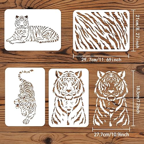 Miniatura 2 de FINGERINSPIRE 4 plantillas de tigre para pintar de 11.7 x 8.3 pulgadas, tamaño A4, plantillas de dibujo de piel de tigre, reutilizables de Mylar