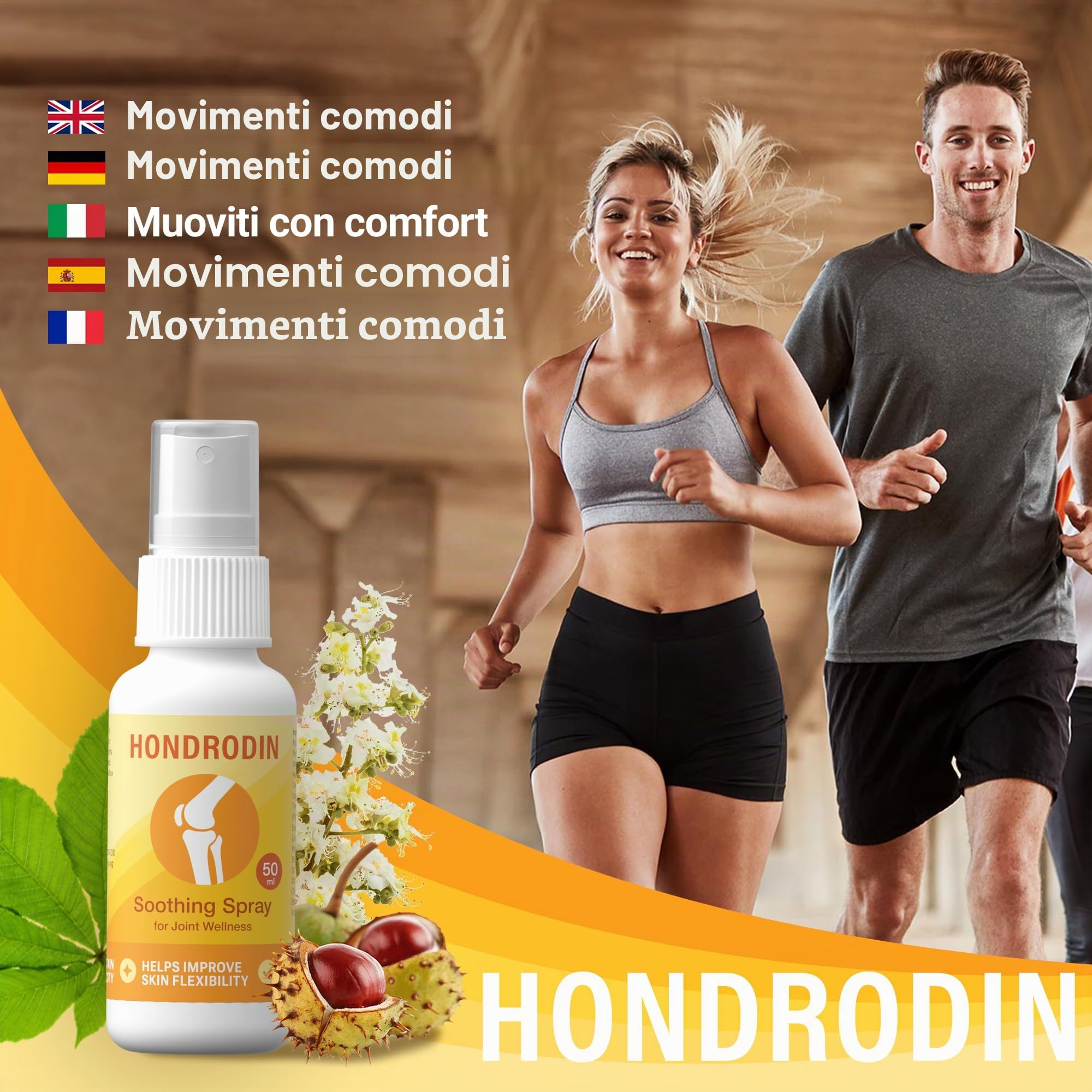 HONDRODIN Joint Health Spray 50 ml, spray massaggiante per zone articolari, supporta il comfort della pelle, aiuta a mantenere l'elasticità e la flessibilità cutanea, assorbimento rapido