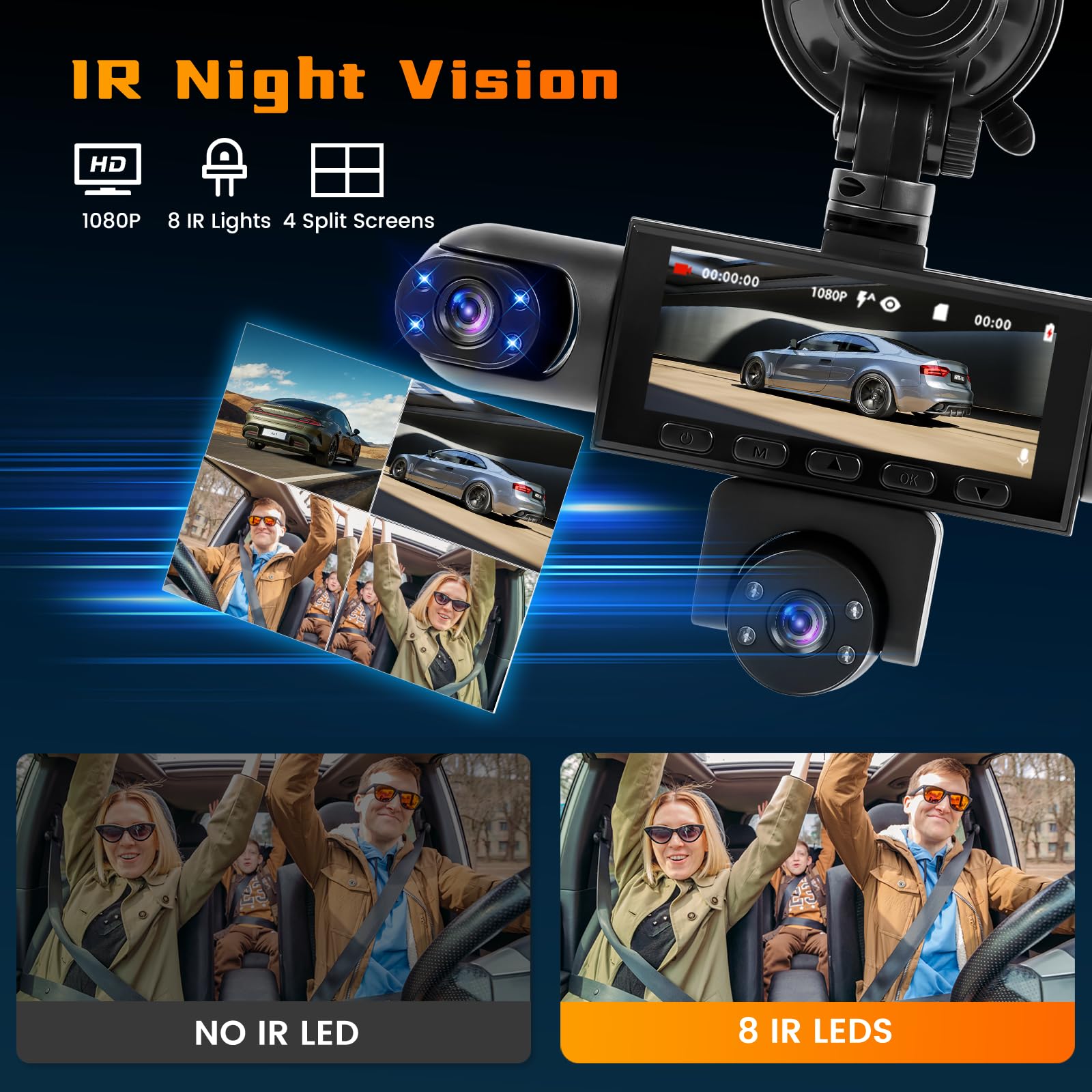 Dashcam Coche 5 Canales, 360°Dash CAM 1080P Delantera y Trasera Izquierda Derecha +cámara Trasera, con Tarjeta SD de 64GB, Cámara para Coche con Grabación en Bucle Visión Nocturna