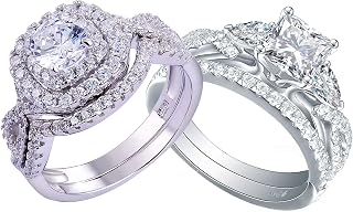 Newshe 1.8Ct Wedding Band Engagement Ring Set for Women and 925 Sterling Silver Princess Pear Wedding Rings Size 7