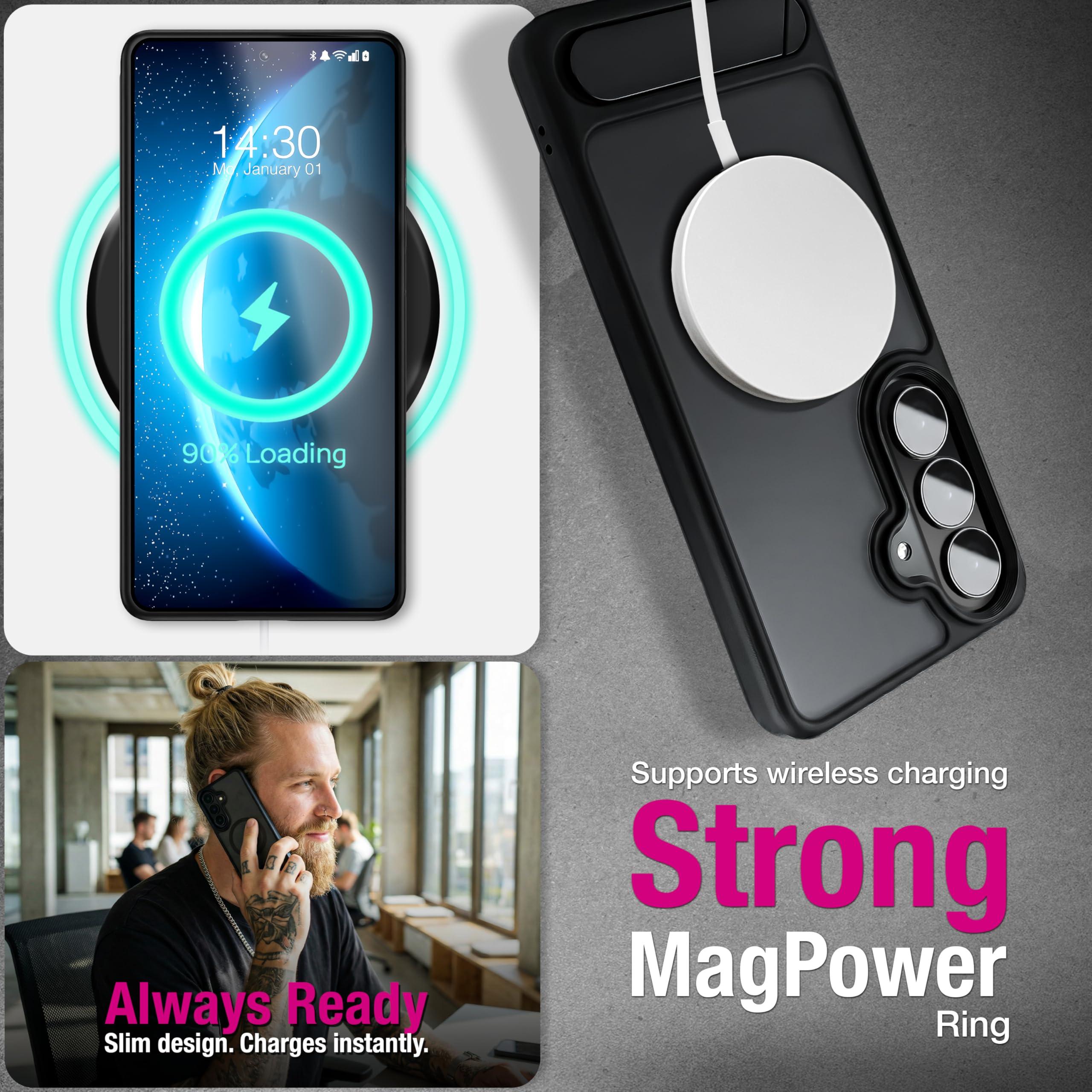 NALIA Coque Magnétique Rigide Mate pour Samsung Galaxy S26 - Compatible MagSafe & Support - Triton (Étui Antichoc Anti-Jaunissement) - Marque Allemande, Couleur:Noir Basalte