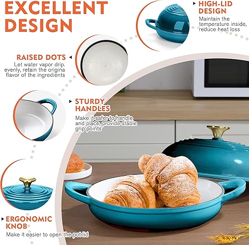 Miniatura 3 de Horno de pan redondo de hierro fundido esmaltado, horno holandés de hierro fundido de 6 cuartos de galón para hornear pan casero de masa madre, olla